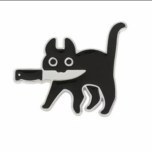Enamel Pin Cat with Knife Brooch Jacket Backpack Vest